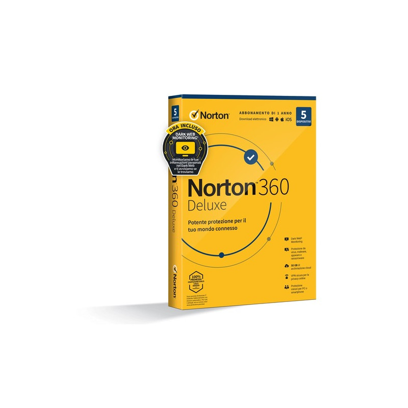 NORTON 360 Deluxe 2023 50GB IT 1 USER 5 DEVICE 12MO GENERIC RSP MM GUM 21429133