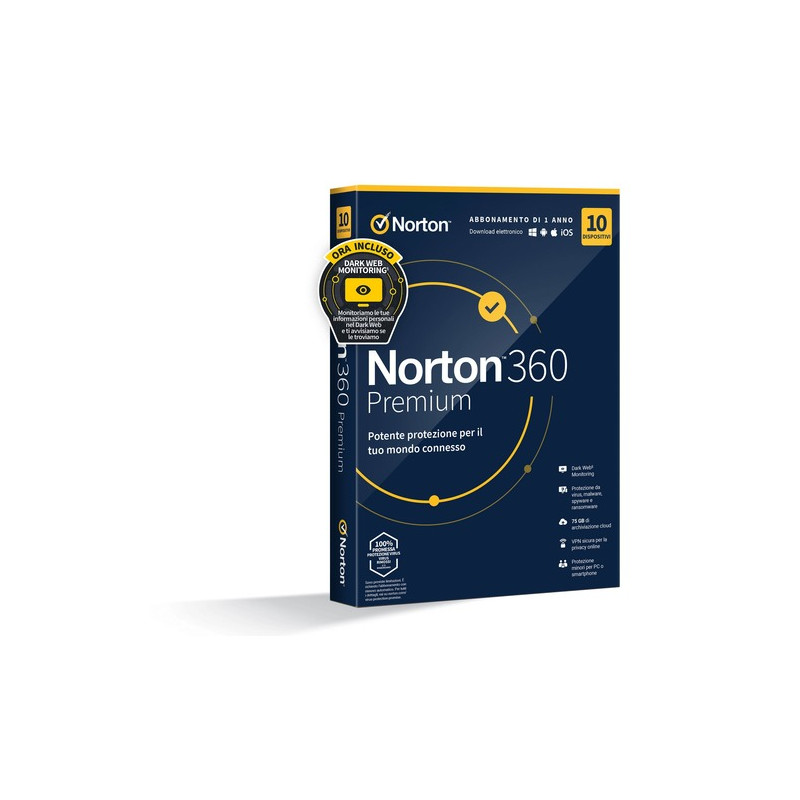 NORTON 360 Premium 2023 75GB IT 1 USER 10 DEVICE 12MO GENERIC RSP MM GUM 21429125