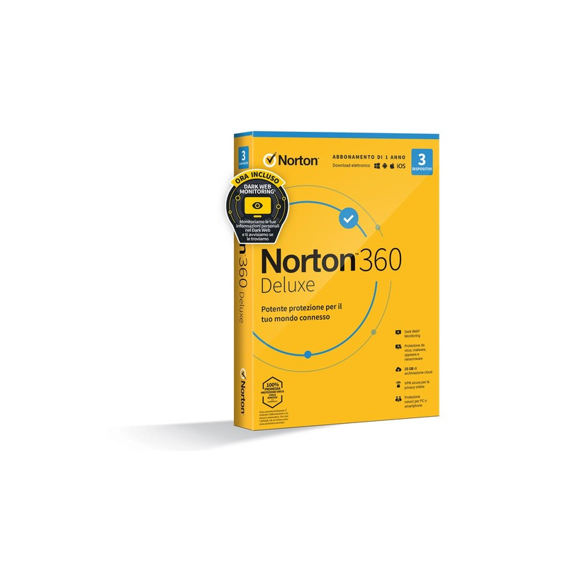 NORTON 360 Deluxe 2023 25GB IT 1 USER 3 DEVICE 12MO GENERIC RSP MM GUM 21429140